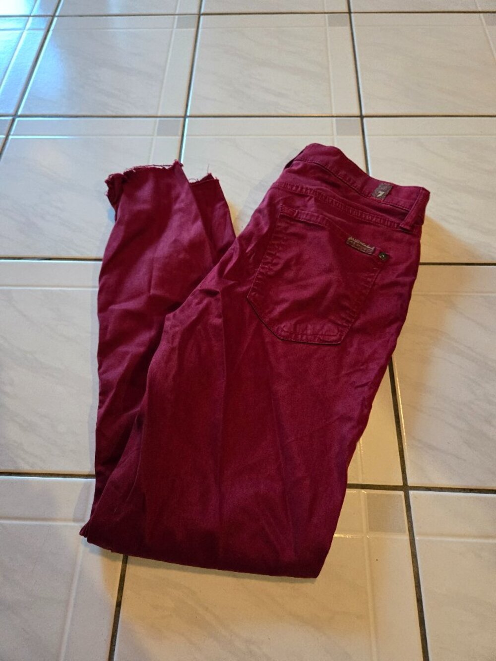 7 For All Mankind Gwenevere Ankle Skinny Jeans Maroon 28